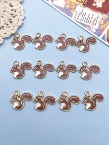 12入組時尚琺瑯合金松果松鼠動物吊墜DIY吊墜適用於項鍊手環耳環珠寶製作配件首飾類用品 - 棕色 - 查看 1