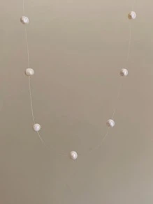 1 件米色仿珍珠项链，法式优雅女士通勤和约会颈链，休闲度假颈链配饰