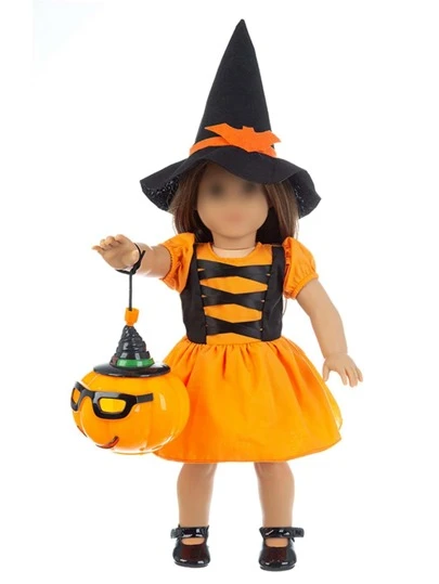 1 Set Halloween calabaza con sombrero de bruja adorno Muñeca ropa Set