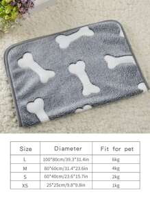 1pc Bone Print Pet Blanket For Dog And Cat For Sleeping - Grey - View 6