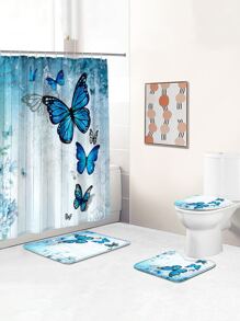 1 件蓝色涤纶防水隔热浴帘，带蝴蝶印花或 1.3 厘米厚防滑浴室垫，家居浴室装饰浴室地毯地毯户外地毯门垫秋季装饰浴室配件返校入口装饰 - 藍色 - 查看 1