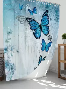 1 件蓝色涤纶防水隔热浴帘，带蝴蝶印花或 1.3 厘米厚防滑浴室垫，家居浴室装饰浴室地毯地毯户外地毯门垫秋季装饰浴室配件返校入口装饰 - 藍色 - 查看 2