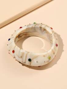 1入組時尚樹脂手環帶水鑽裝飾適合女士 - 白色 - 查看 2