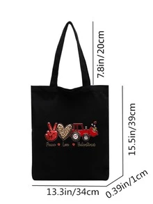 señoras Bolso tote con con estampado de letra plegable de lona Bolsa de compra - Negro - Ver 10