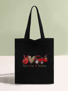 señoras Bolso tote con con estampado de letra plegable de lona Bolsa de compra - Negro - Ver 3