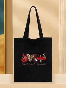 señoras Bolso tote con con estampado de letra plegable de lona Bolsa de compra - Negro - Ver 1