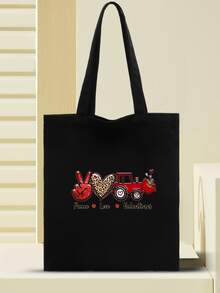señoras Bolso tote con con estampado de letra plegable de lona Bolsa de compra - Negro - Ver 2