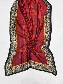 豹紋印花時尚圍巾合適的適用於戶外 - 酒紅色 - 查看 3