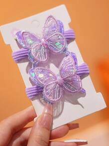 2 piezas Lazos de pelo elegantes y sencillos con diseño de mariposa para niñas y mujeres - Morado - Ver 4