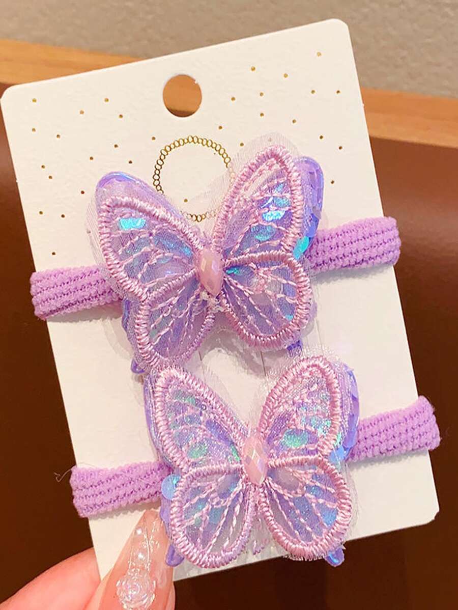 2 piezas Lazos de pelo elegantes y sencillos con diseño de mariposa para niñas y mujeres - Morado - Ver 1
