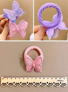 2 piezas Lazos de pelo elegantes y sencillos con diseño de mariposa para niñas y mujeres - Morado - Ver 3