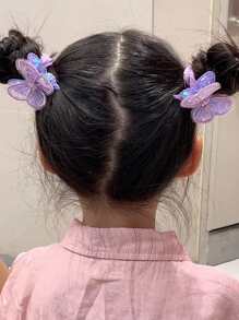 2 piezas Lazos de pelo elegantes y sencillos con diseño de mariposa para niñas y mujeres - Morado - Ver 2