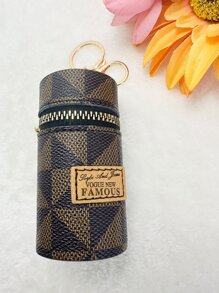 1pc Fashionable Mini Bucket Bag Keychain Coin Purse Keyring Mini Storage Key Holder Casual - Coffee Brown - View 2