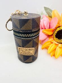 1pc Fashionable Mini Bucket Bag Keychain Coin Purse Keyring Mini Storage Key Holder Casual - Coffee Brown - View 1