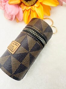 1pc Fashionable Mini Bucket Bag Keychain Coin Purse Keyring Mini Storage Key Holder Casual - Coffee Brown - View 4