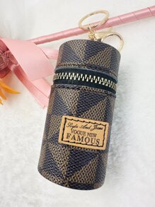 1pc Fashionable Mini Bucket Bag Keychain Coin Purse Keyring Mini Storage Key Holder Casual - Coffee Brown - View 5