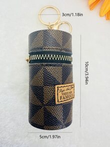 1pc Fashionable Mini Bucket Bag Keychain Coin Purse Keyring Mini Storage Key Holder Casual - Coffee Brown - View 3