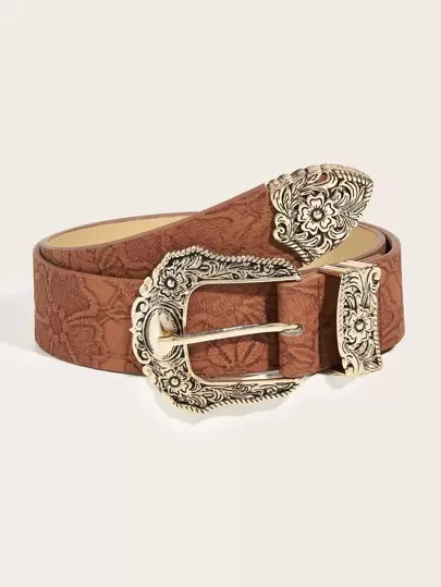 Boho 1pc Women's Western Cowgirl Style Printed Heavy Duty Belt, Perfect For Daily Wear Halloween Summer, School Fall, Autumn, Halloween