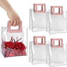 5 transparente Bolsa de regalo con asa transparente PVC Bolsa de regalo con tarea pesada asa regalo cruzado Bolso para boda , fiesta de bienvenida al bebé , nupcial ducha , de cumpleaños , fiesta , 7 X 4 X 8 pulgadas ( rosado ) - Rosa - Ver 1