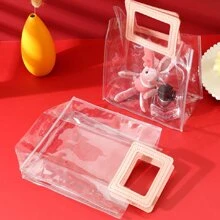 5 transparente Bolsa de regalo con asa transparente PVC Bolsa de regalo con tarea pesada asa regalo cruzado Bolso para boda , fiesta de bienvenida al bebé , nupcial ducha , de cumpleaños , fiesta , 7 X 4 X 8 pulgadas ( rosado ) - Rosa - Ver 5
