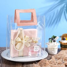 5 transparente Bolsa de regalo con asa transparente PVC Bolsa de regalo con tarea pesada asa regalo cruzado Bolso para boda , fiesta de bienvenida al bebé , nupcial ducha , de cumpleaños , fiesta , 7 X 4 X 8 pulgadas ( rosado ) - Rosa - Ver 2
