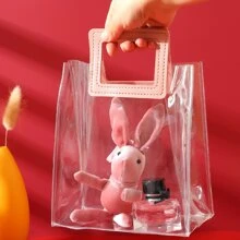5 transparente Bolsa de regalo con asa transparente PVC Bolsa de regalo con tarea pesada asa regalo cruzado Bolso para boda , fiesta de bienvenida al bebé , nupcial ducha , de cumpleaños , fiesta , 7 X 4 X 8 pulgadas ( rosado ) - Rosa - Ver 4