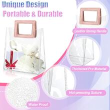5 transparente Bolsa de regalo con asa transparente PVC Bolsa de regalo con tarea pesada asa regalo cruzado Bolso para boda , fiesta de bienvenida al bebé , nupcial ducha , de cumpleaños , fiesta , 7 X 4 X 8 pulgadas ( rosado ) - Rosa - Ver 9
