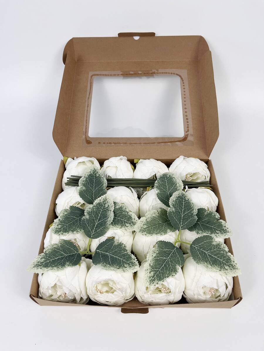 16Pcs 1 Box 3.1in Head Peony Fake Flower Heads in Bulk Wholesale for Crafts Silk Flower Head Silk Artificial Flowers for Wedding Decoration DIY Decorative Wreath Party Festival Home Decor