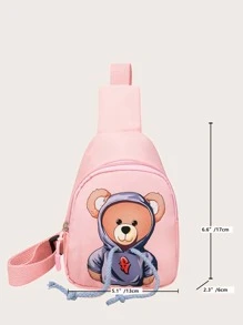 Cartoon Bear Pattern Mini Shoulder Crossbody Bag , Waist Bag , Shoulder Bag , Mini Bag , Sling Bag , Cute And Funny Waist Bag, - Pink - View 8