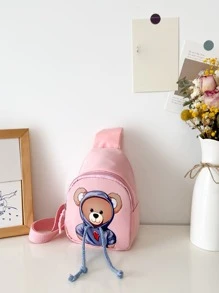 Cartoon Bear Pattern Mini Shoulder Crossbody Bag , Waist Bag , Shoulder Bag , Mini Bag , Sling Bag , Cute And Funny Waist Bag, - Pink - View 1