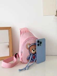 Cartoon Bear Pattern Mini Shoulder Crossbody Bag , Waist Bag , Shoulder Bag , Mini Bag , Sling Bag , Cute And Funny Waist Bag, - Pink - View 3