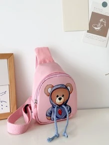 Cartoon Bear Pattern Mini Shoulder Crossbody Bag , Waist Bag , Shoulder Bag , Mini Bag , Sling Bag , Cute And Funny Waist Bag, - Pink - View 2