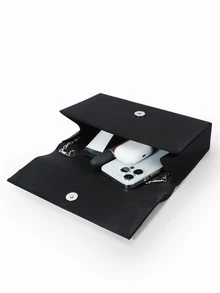 Rhinestone Decor Hard Shell Black Clutch Bag With Chain Strap For Evening Party - Black - View 6