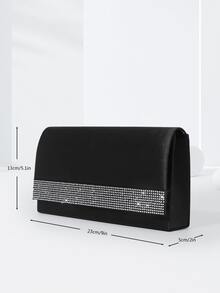 Rhinestone Decor Hard Shell Black Clutch Bag With Chain Strap For Evening Party - Black - View 5