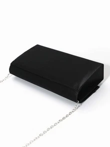 Rhinestone Decor Hard Shell Black Clutch Bag With Chain Strap For Evening Party - Black - View 3