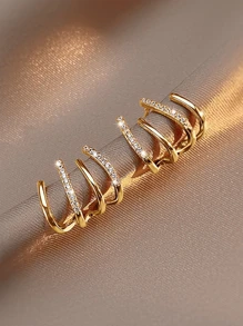 1pair Fashionable & Bright Gold-tone Women's Clip-on Earrings For Date, Wedding, Party, And Gift