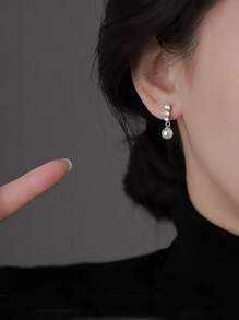 BALMORA 1 Paar elegante, hochwertige S925 Sterling Silber Perlenohrringe mit eingefassten Zirkonia- Muscheln für weibliche Geschenke