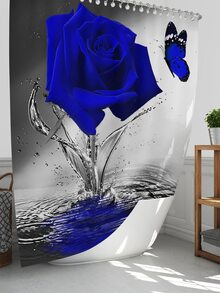 1 件涤纶玫瑰图案防水隔热家用浴室浴帘或 1.3 厘米厚防滑浴室垫家居浴室装饰浴室地毯地毯户外地毯门垫夏季 - 藍色 - 查看 2