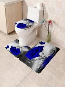 1 件涤纶玫瑰图案防水隔热家用浴室浴帘或 1.3 厘米厚防滑浴室垫家居浴室装饰浴室地毯地毯户外地毯门垫夏季 - 藍色 - 查看 5