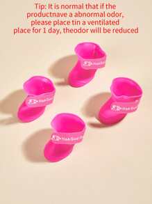 4pcs Letter Graphic Pet Rain Boots,Adjustable Straps & Waterproof Outdoor Booties For Snow & Rain - Pink - View 5