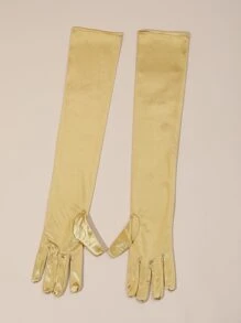 Bridal Solid Color Evening Dance Party Gloves Gloves For Gown>Party Gold Gloves Autumn Accessories - Gold - View 3