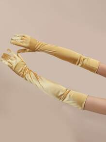 Bridal Solid Color Evening Dance Party Gloves Gloves For Gown>Party Gold Gloves Autumn Accessories - Gold - View 2