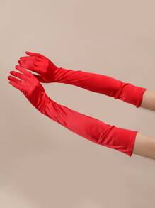 新娘纯色手套，适合晚宴和舞会。情人节配饰 - 紅色 - 查看 2