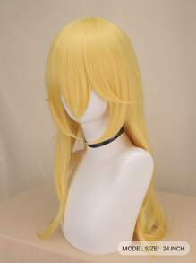 Parrucca da pesca Parrucca da principessa dorata con frangia Parrucca lunga da cosplay con corona di pesca Parrucca lunga per feste in costume di Halloween Anime