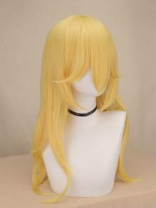 Parrucca da pesca Parrucca da principessa dorata con frangia Parrucca lunga da cosplay con corona di pesca Parrucca lunga per feste in costume di Halloween Anime