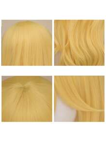 Parrucca da pesca Parrucca da principessa dorata con frangia Parrucca lunga da cosplay con corona di pesca Parrucca lunga per feste in costume di Halloween Anime