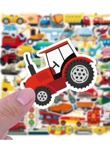 50入組交通工具主題兒童車教育性貼紙 - 杏色 - 查看 3