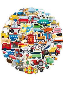 50入組交通工具主題兒童車教育性貼紙 - 杏色 - 查看 1
