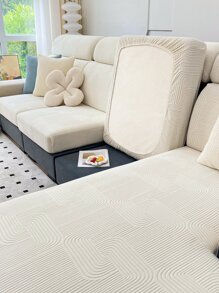 1入組花卉圖案長毛絨彈性沙發座墊套,簡單現代風格防滑沙發地墊,客廳沙發保護裝置適合L形沙發和沙發帶1-4 - 米白 - 查看 4