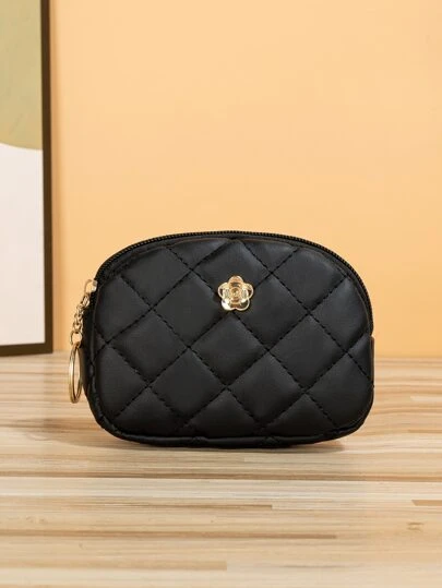 Cartera pequeña casual y de moda para mujer con patrón de rombos bordado